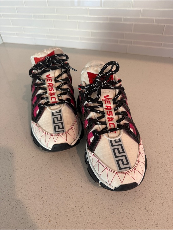 Versace Shoes - Authentic Versace White, Pink & Black Logo Trail Sneakers